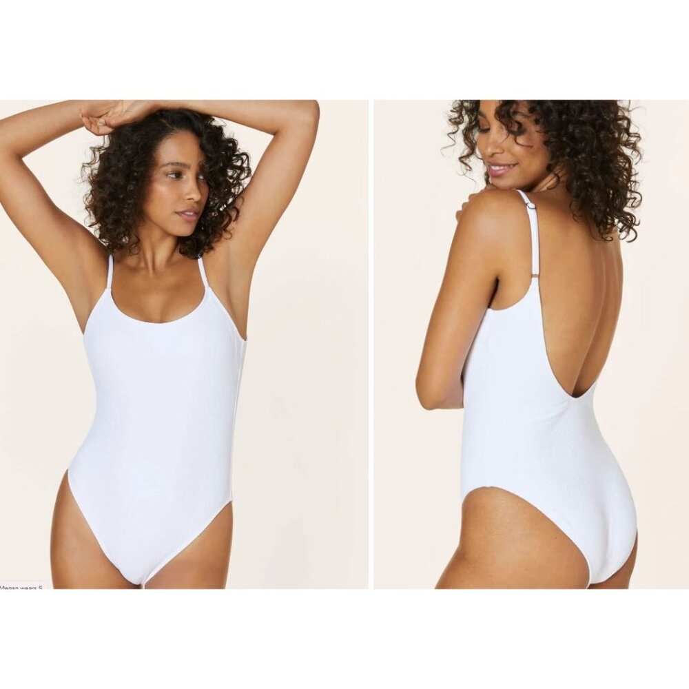 Andie Swim The Laguna White Ribbed One Piece Swimsuit Size XL NWT